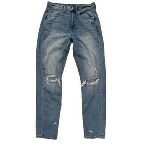 American Eagle Medium Wash Ripped Mom Jeans